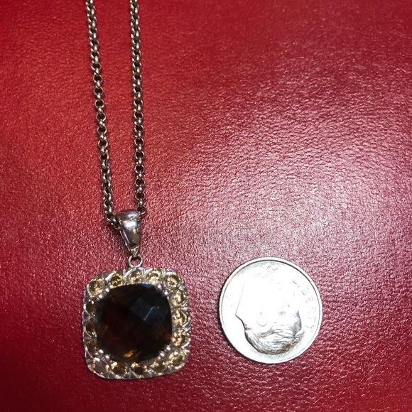 VINTAGE DARK AMBER & CRYSTAL NECKLACE W/ANTIQUED LOBSTER CLAW CLASPED CHAIN ๐๐ - Picture 3 of 4